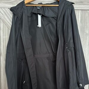 Jones New York Black Utility Jacket with Hood and Water-Resistant Fabric